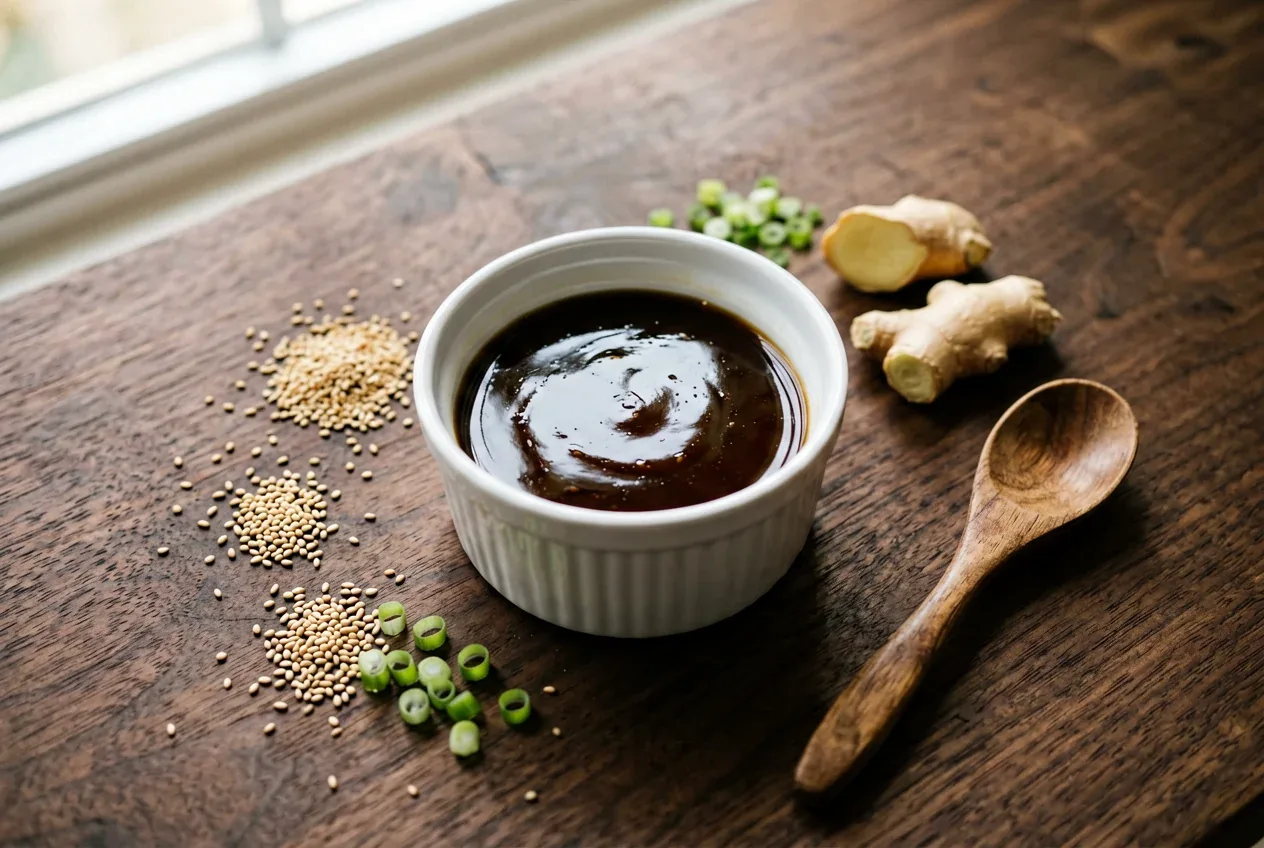 Чесночное масло для запекания на тёмной деревянной доске, вид сверху