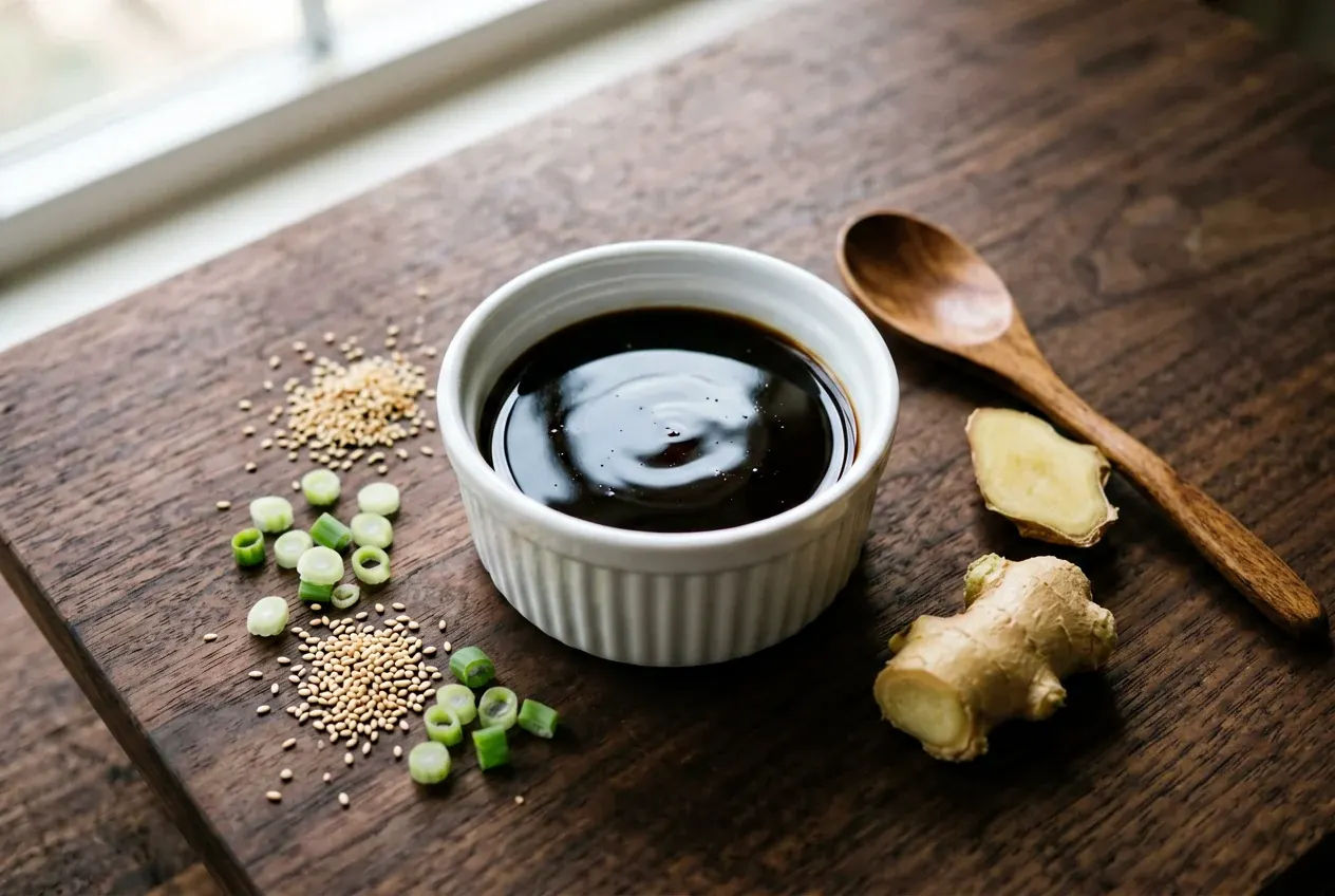 Маринованный имбирь гари на тёмной деревянной доске, вид сверху