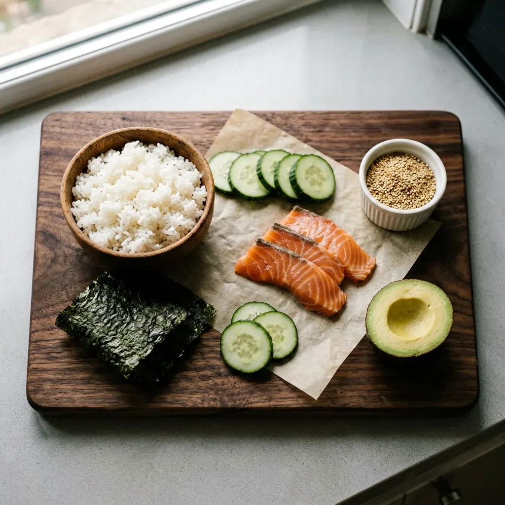 Зелёный дракон с авокадо и огурцом — шаг 1