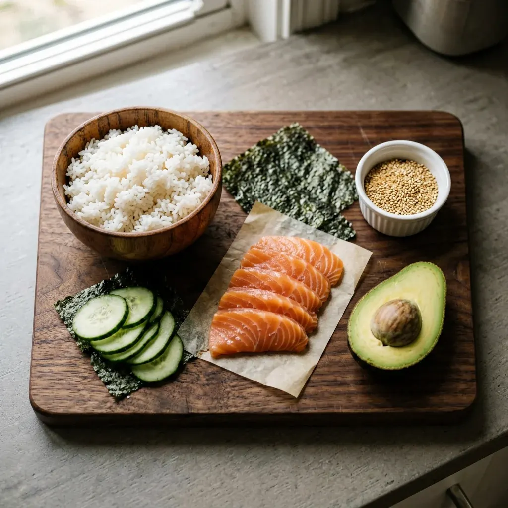 Ролл с гребешком и икрой летучей рыбы — шаг 1