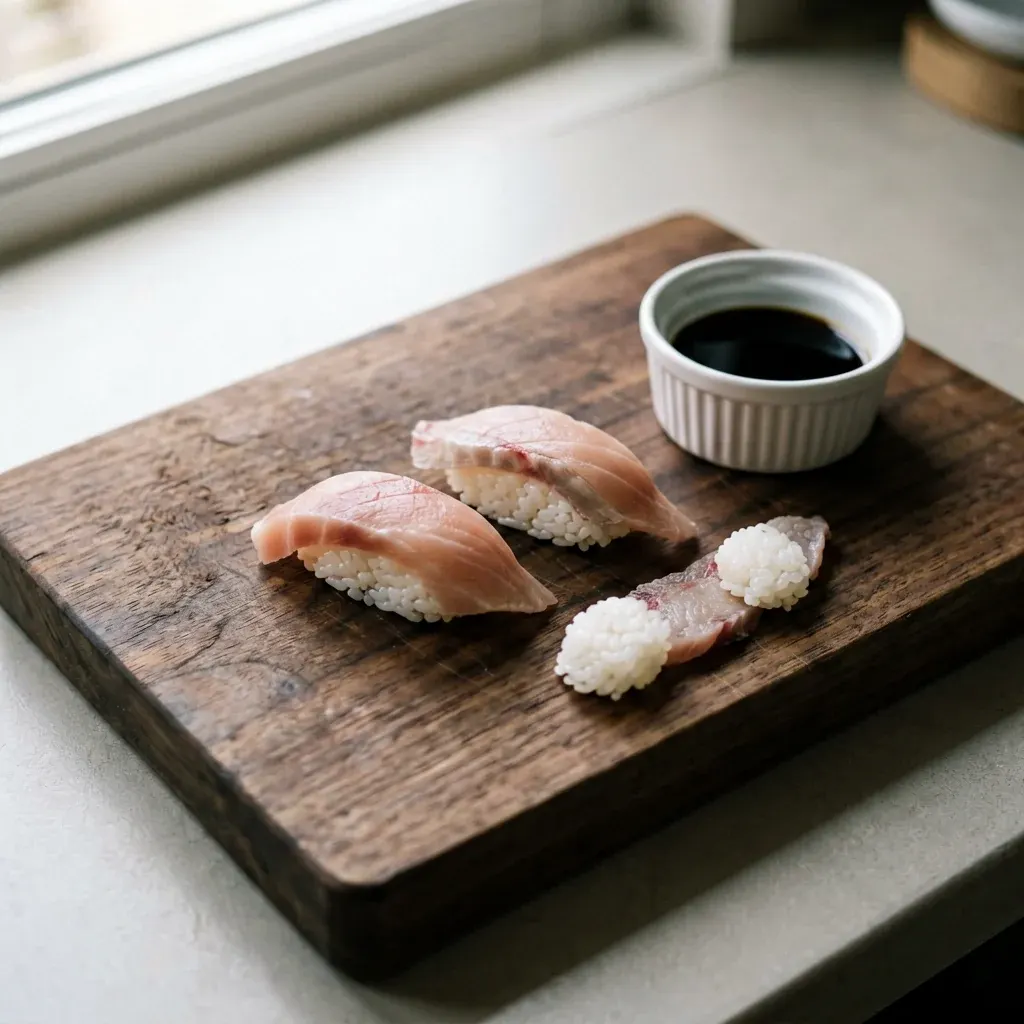 Нигири с икрой летучей рыбы и перепелиным яйцом — шаг 2