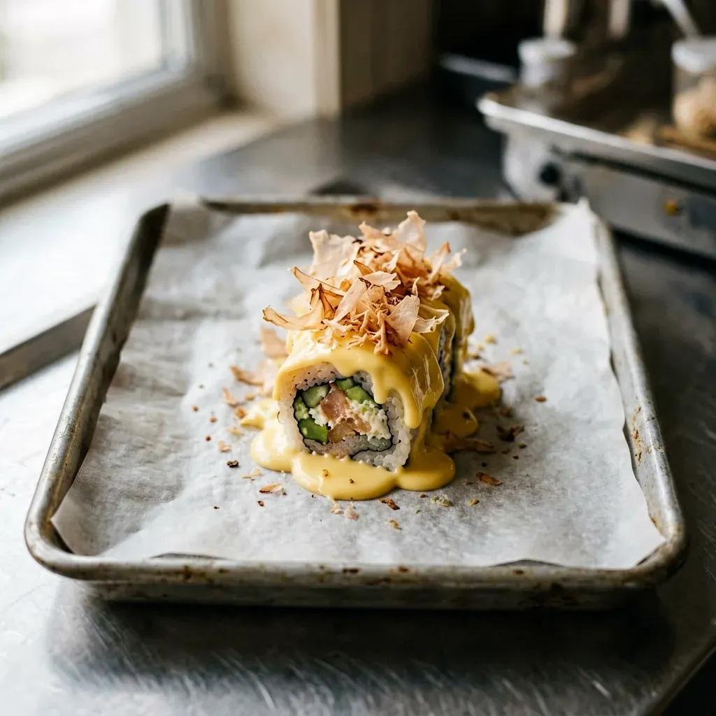 Запечённый с креветкой и икрой тобико — шаг 4